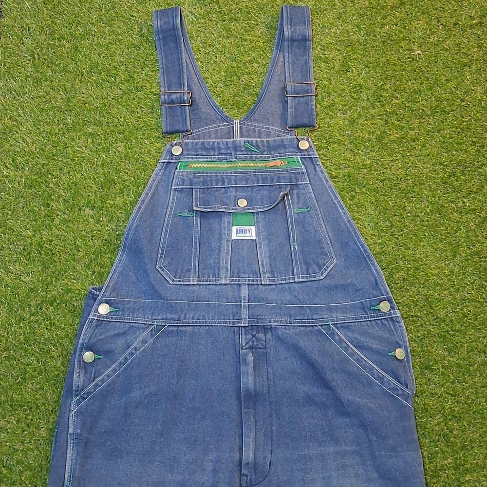 Liberty Blue Denim Overalls with Green Details 34x30